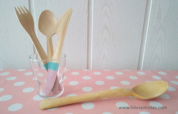 cubiertos madera rosa mint pastel