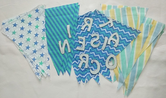 tela banderines letras aplicaciones